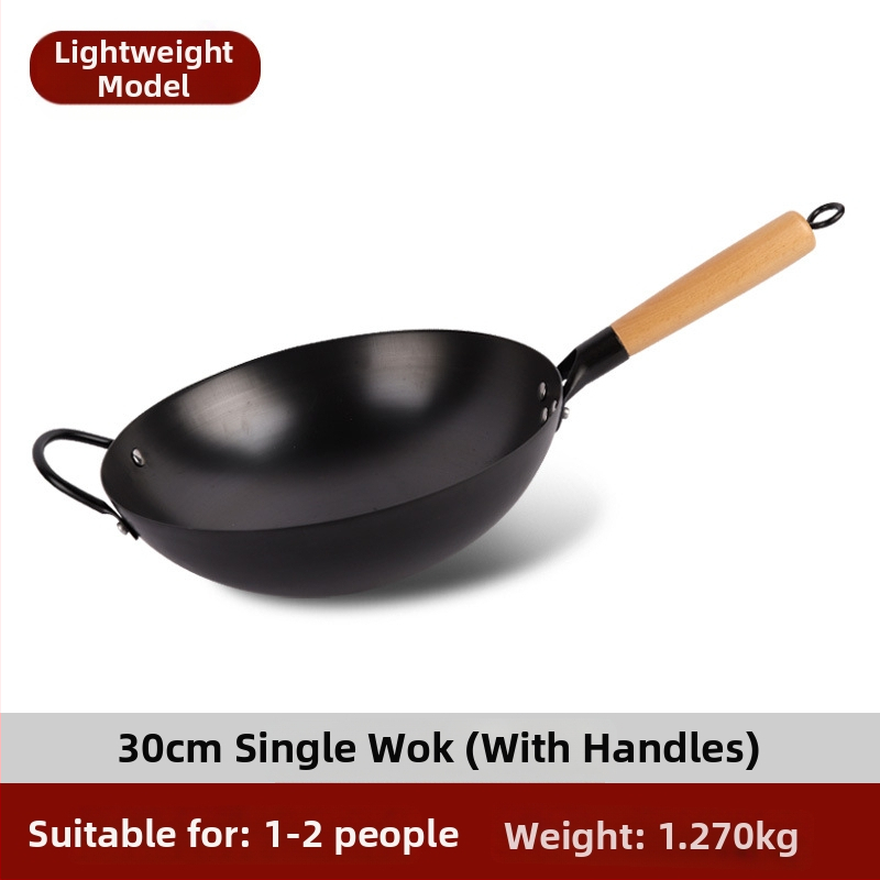 Tradičný železný wok bez povlaku, nerezová oceľ, vhodný na plynový varič, priemer 30–36 cm