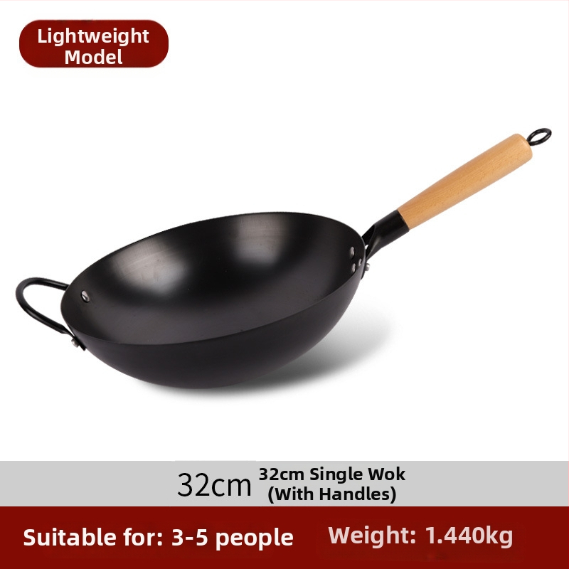 Tradičný železný wok bez povlaku, nerezová oceľ, vhodný na plynový varič, priemer 30–36 cm