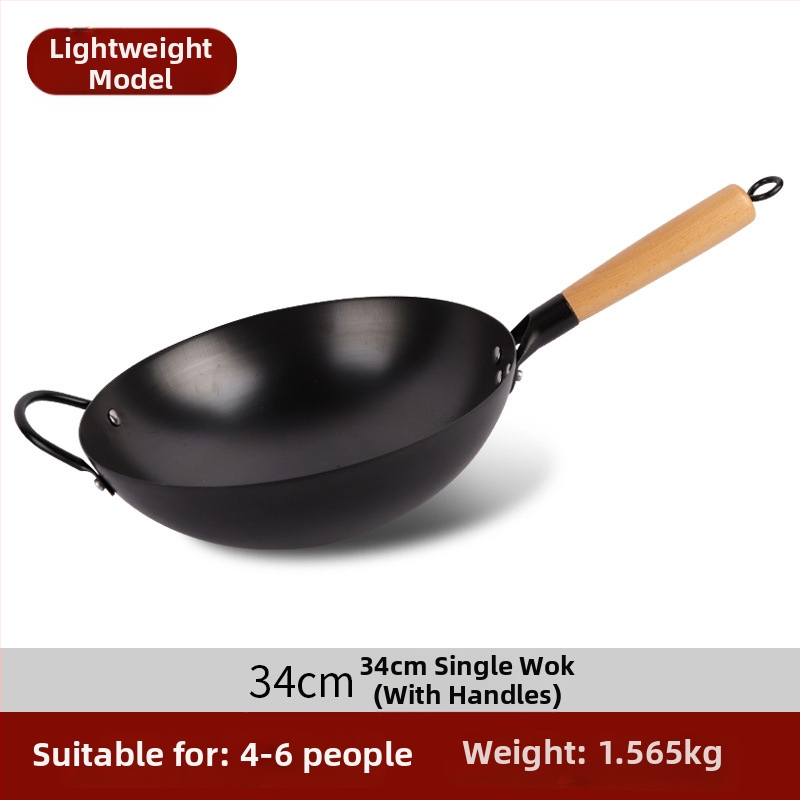 Tradičný železný wok bez povlaku, nerezová oceľ, vhodný na plynový varič, priemer 30–36 cm