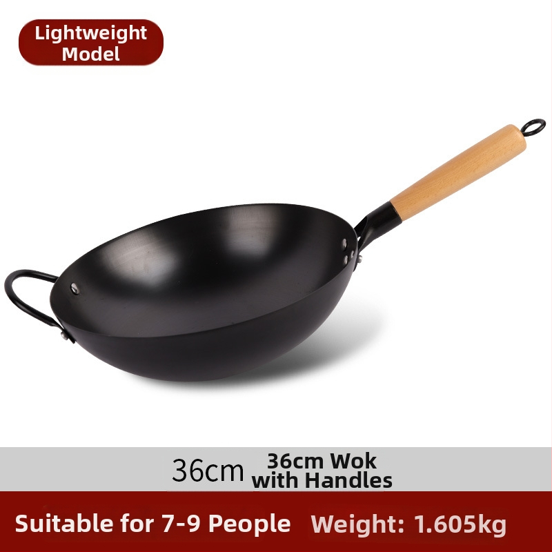 Tradičný železný wok bez povlaku, nerezová oceľ, vhodný na plynový varič, priemer 30–36 cm