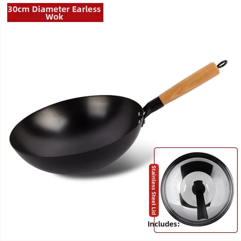 Tradičný železný wok bez povlaku, nerezová oceľ, vhodný na plynový varič, priemer 30–36 cm