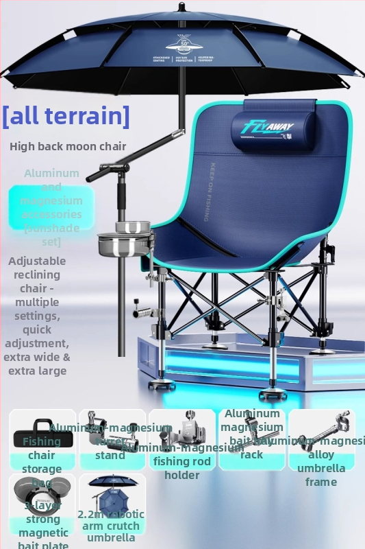Benno Moon Chair rybárske kreslo, skladacie pre vonkajšie použitie, na všetky terény, nastaviteľné nohy