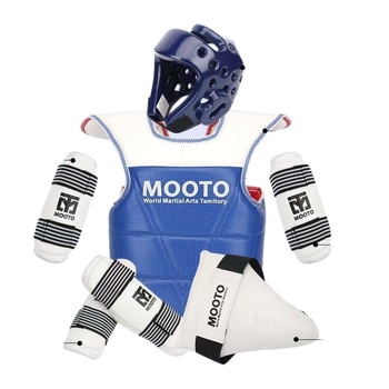 Echipament de protecție Taekwondo pentru copii – set de 5 sau 8 piese cu protecții pentru cap, talie, cot, gambă, umăr, genunchi și gleznă