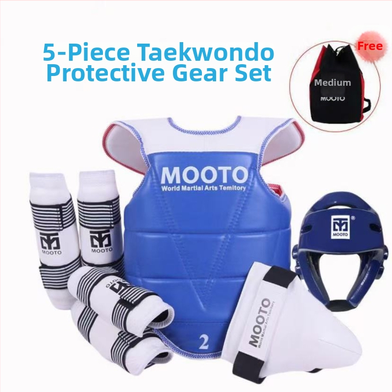 Taekwondo ochranné pomôcky pre deti – sada 5 alebo 8 dielov s ochrannami hlavy, pása, lakťa, lýtka, ramena, kolena a členka