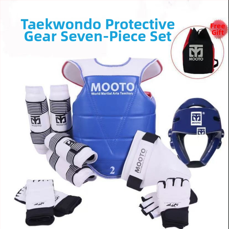 Taekwondo ochranné pomôcky pre deti – sada 5 alebo 8 dielov s ochrannami hlavy, pása, lakťa, lýtka, ramena, kolena a členka