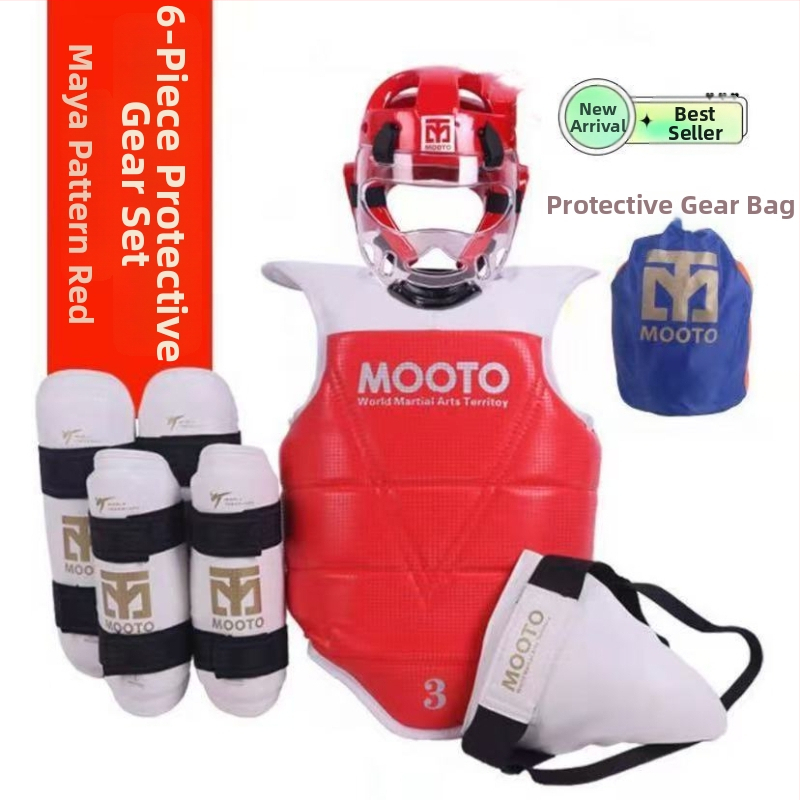 Taekwondo ochranné pomôcky pre deti – sada 5 alebo 8 dielov s ochrannami hlavy, pása, lakťa, lýtka, ramena, kolena a členka