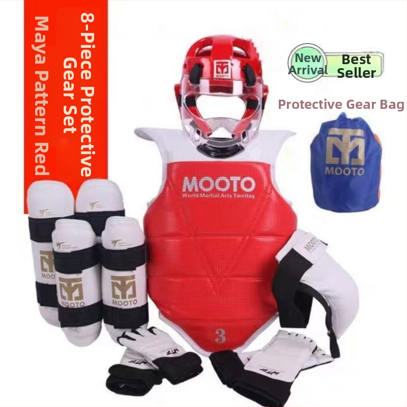 Taekwondo ochranné pomôcky pre deti – sada 5 alebo 8 dielov s ochrannami hlavy, pása, lakťa, lýtka, ramena, kolena a členka