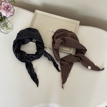 Plavi plosnati šal od lana i pamuka, kariranog uzorka, vintage stil, unisex