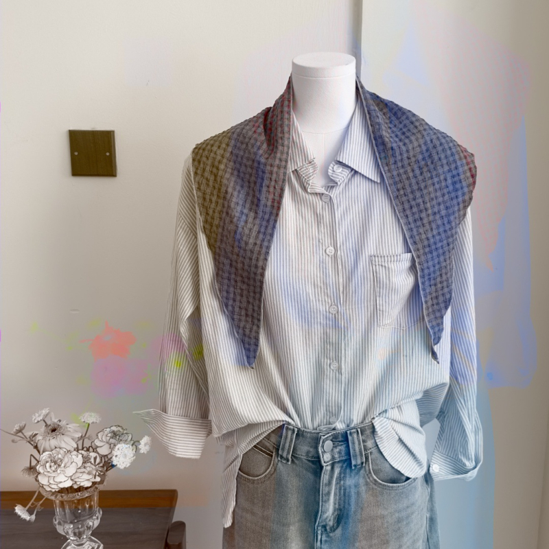Plavi plosnati šal od lana i pamuka, kariranog uzorka, vintage stil, unisex