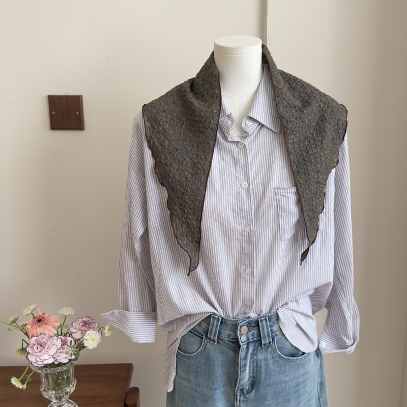 Plavi plosnati šal od lana i pamuka, kariranog uzorka, vintage stil, unisex