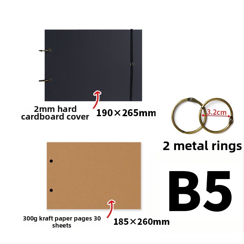 Jednoduchý retro ručne vyrobený DIY fotoalbum, hrubé kraft papierové stránky, scrapbooking, pamätník A3