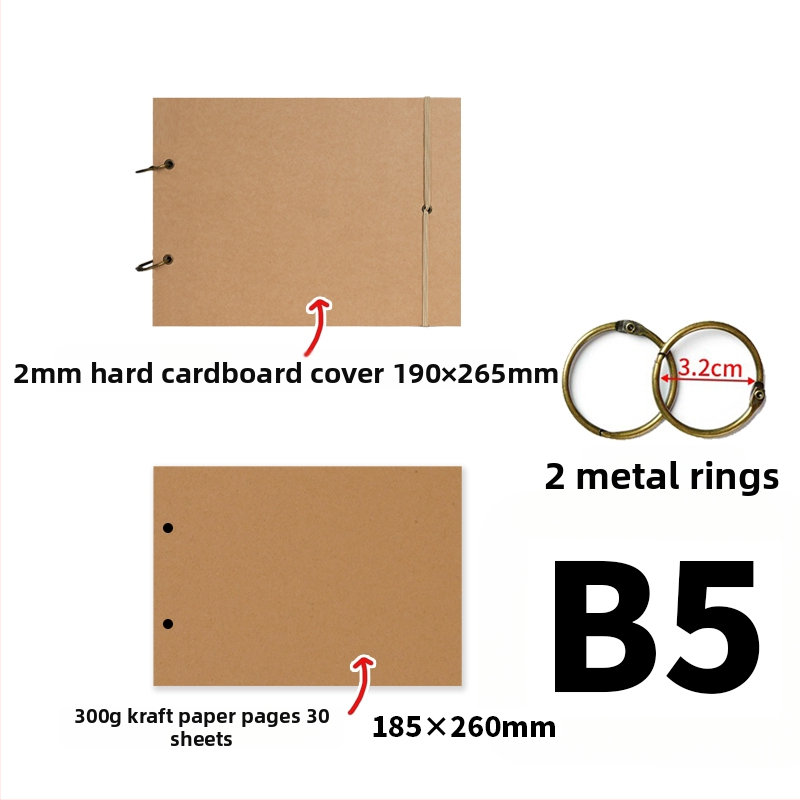 Jednoduchý retro ručne vyrobený DIY fotoalbum, hrubé kraft papierové stránky, scrapbooking, pamätník A3