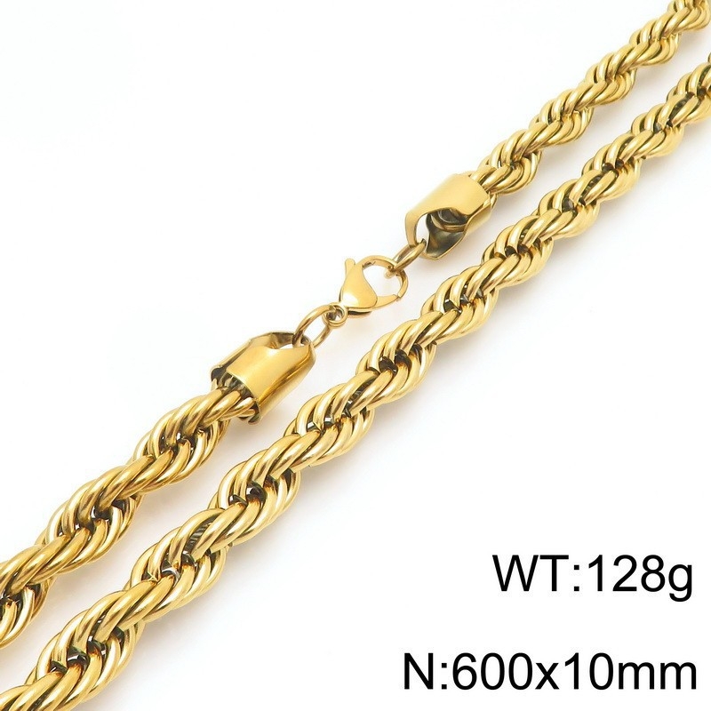 Muški set ogrlice i narukvice s twist lancem od nehrđajućeg čelika, 10 mm, pozlaćen, moderan stil