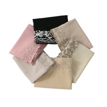 Dámsky vyšívaný šál z chiffon, dlhý, jednofarebný, s čipkovaným lemom, turban štýl