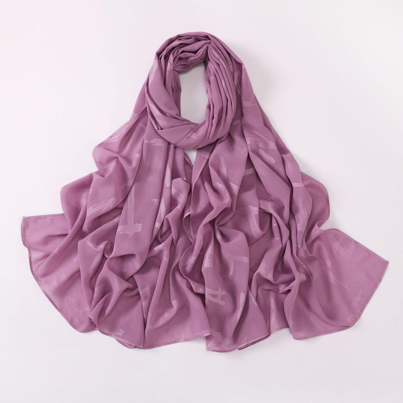 Chiffon sál domborított betűkkel, etnikus stílusú sál, 175 × 70 cm