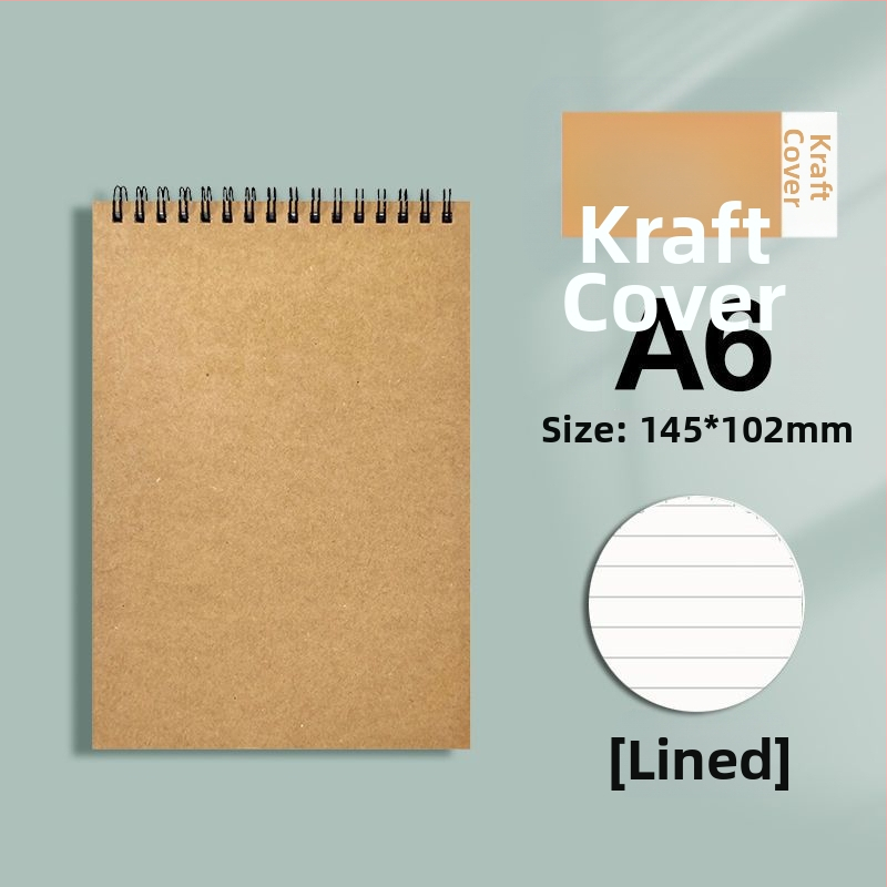 Spirálový zápisník z kraft papiera, formát B5, hrubší, s preklápacím horným dielom, linkované a štvorcové listy, minimalistický štýl pre študentov a magisterské skúšky