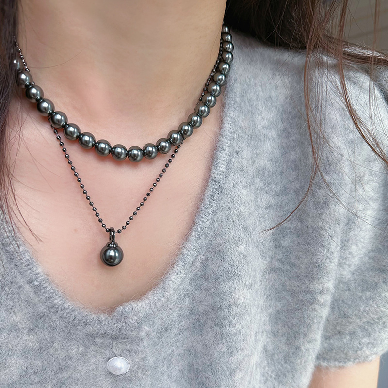 Ženski ogrlica inšpirirana Tahiti Black Pearl s umjetnim kristalom, lagani luksuz, nišni dizajn, lanac za ključnu kost, privjesak od srebra 925, duljina 41–50 cm, geometrijski U-oblik