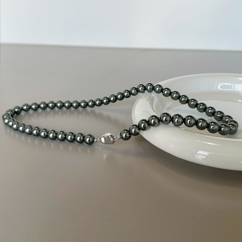 Ženski ogrlica inšpirirana Tahiti Black Pearl s umjetnim kristalom, lagani luksuz, nišni dizajn, lanac za ključnu kost, privjesak od srebra 925, duljina 41–50 cm, geometrijski U-oblik