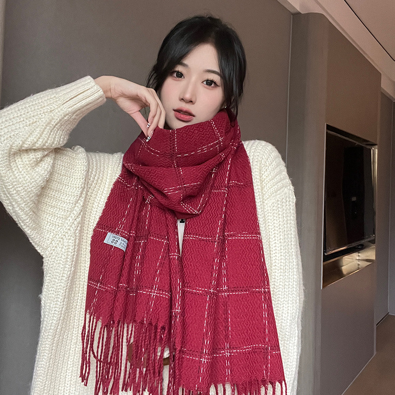 Novi ženski šal u korejskom stilu s kariranim uzorkom, za jesen-zimu, deblji, lažni kašmir, studentski šal i svestrani dodatak
