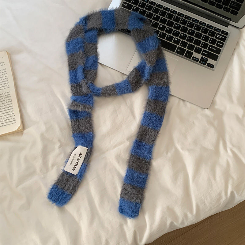 Zimski šal Y2K od pliša s crno-bijelim prugama, uska širina 5 cm, duljina 200 cm, originalni dizajn