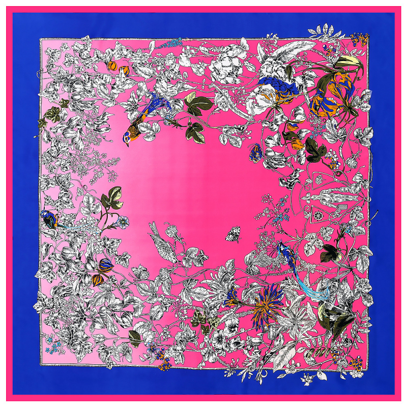 Ženski šal od umjetnoga svile s motivom leptira, cvijeća i ptica, veliki kvadratni šal 130×130 cm, zaštita od sunca