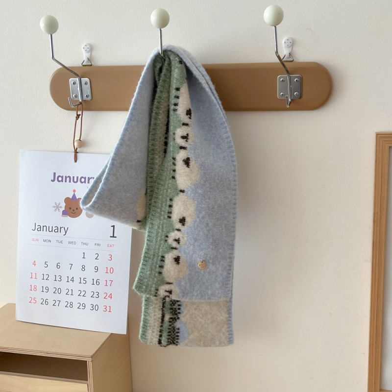 Jacquard pleteni šal s motivom janjeta za žene, jesen-zima, toplo za vrat