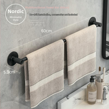 Bezvŕtová vešiak na uteráky do kúpeľne, nástenná, dĺžka 80 cm, hliníková zliatina, dvojdielna súprava