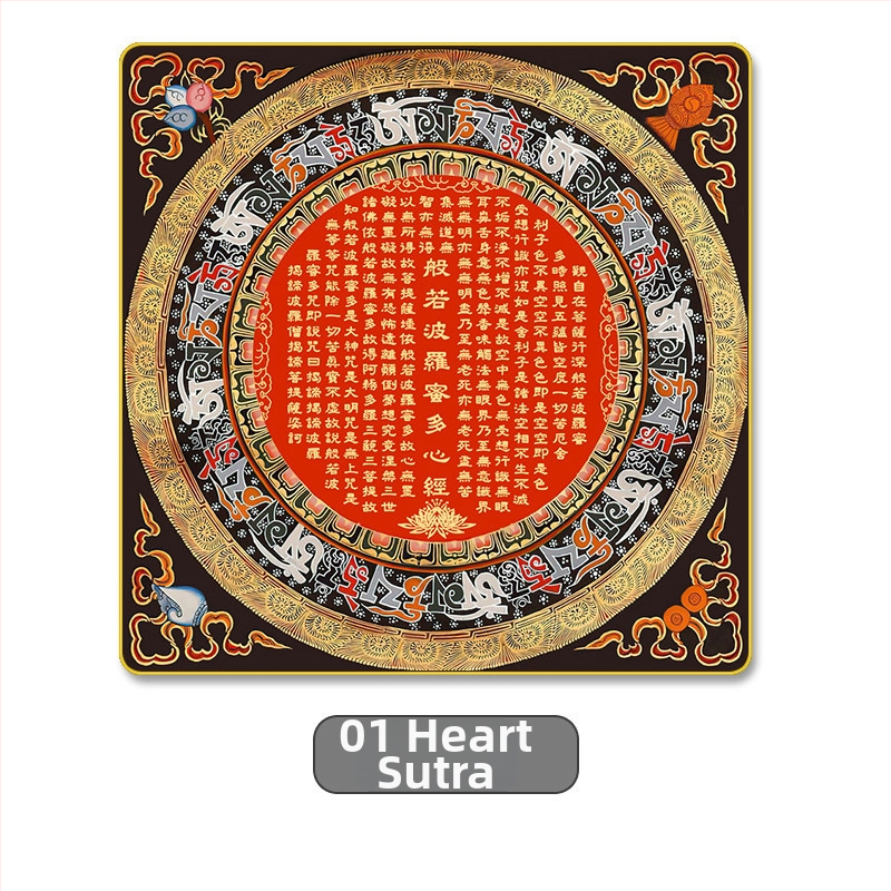 Thangka na stenu s mantrou zo šiestich slov a Sutrou Srdca, mandala motív, dekor do obývačky