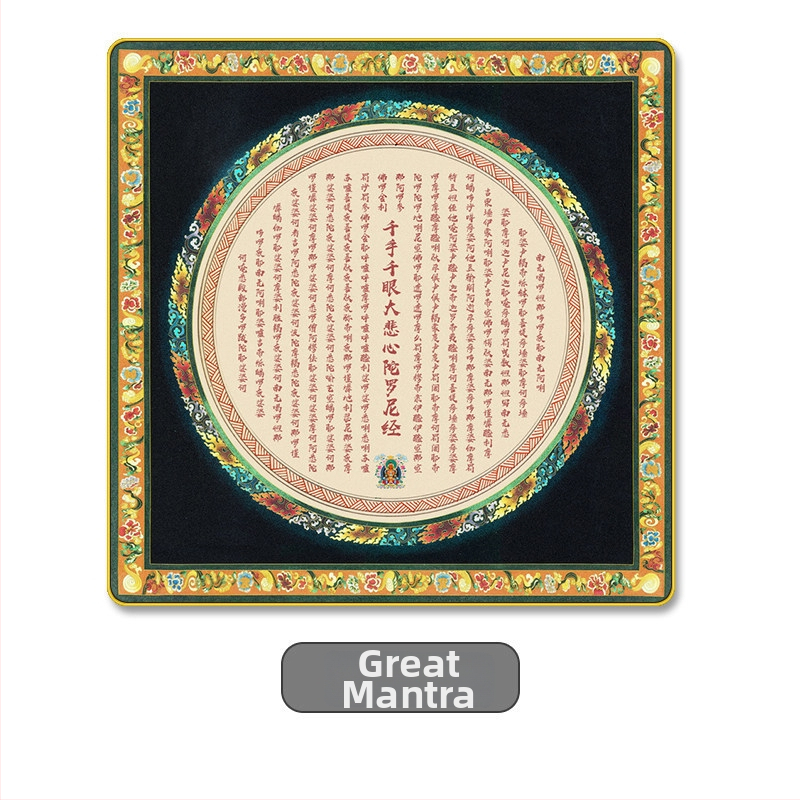 Thangka na stenu s mantrou zo šiestich slov a Sutrou Srdca, mandala motív, dekor do obývačky