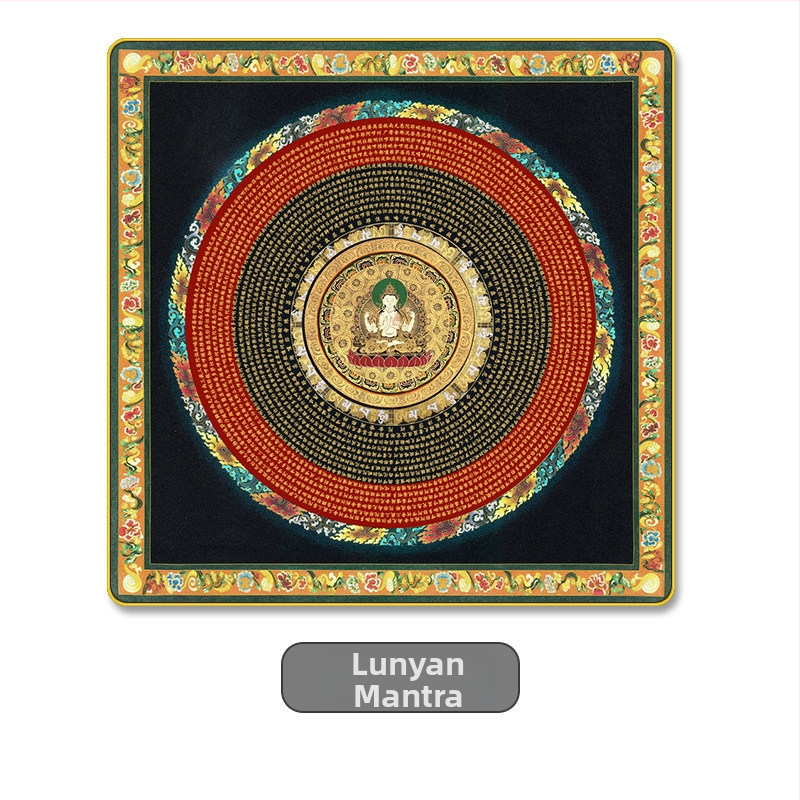 Thangka na stenu s mantrou zo šiestich slov a Sutrou Srdca, mandala motív, dekor do obývačky