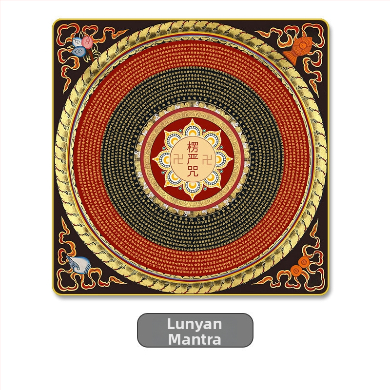 Thangka na stenu s mantrou zo šiestich slov a Sutrou Srdca, mandala motív, dekor do obývačky