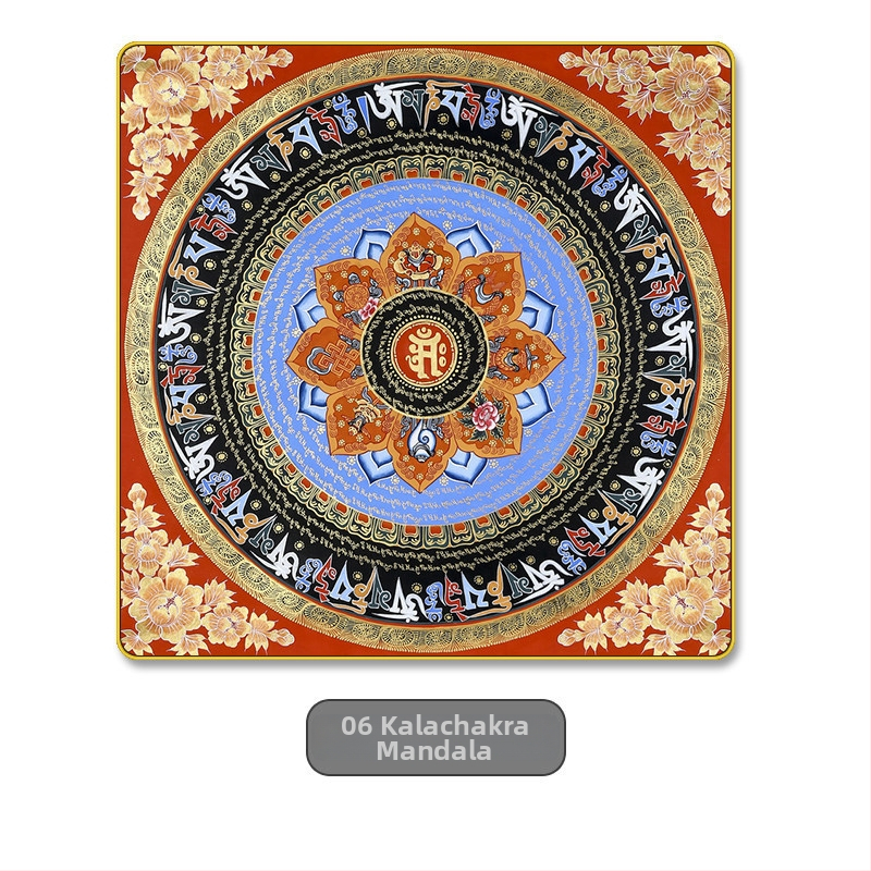 Thangka na stenu s mantrou zo šiestich slov a Sutrou Srdca, mandala motív, dekor do obývačky