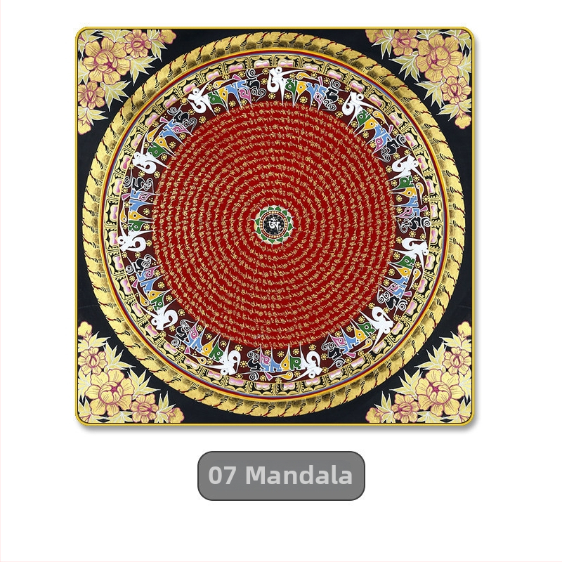 Thangka na stenu s mantrou zo šiestich slov a Sutrou Srdca, mandala motív, dekor do obývačky