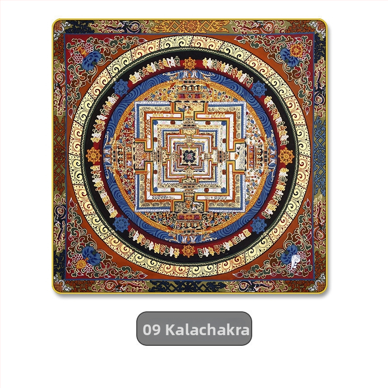 Thangka na stenu s mantrou zo šiestich slov a Sutrou Srdca, mandala motív, dekor do obývačky