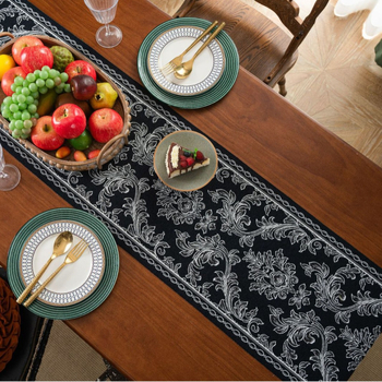 Nový čínsko Zen štýl, čierno-biely Jacquard na stolný behúč pre jedálenský stôl, čajový alebo kávový stolík či televízny kabinet – dekoratívny textil