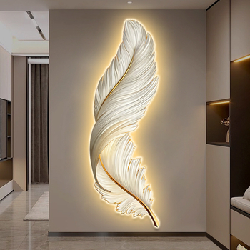 LED osvetlený obraz na stenu pre vstupnú halu s motívom peria, luxusný vzhľad