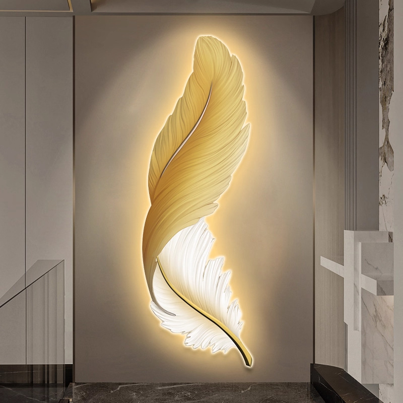 LED osvetlený obraz na stenu pre vstupnú halu s motívom peria, luxusný vzhľad