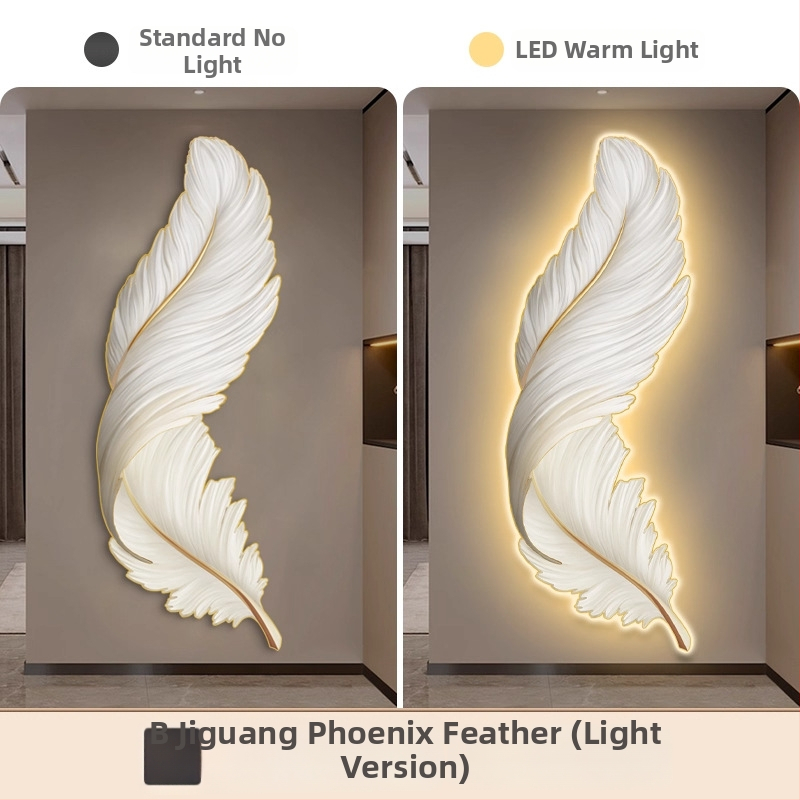 LED osvetlený obraz na stenu pre vstupnú halu s motívom peria, luxusný vzhľad