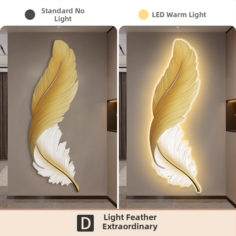 LED osvetlený obraz na stenu pre vstupnú halu s motívom peria, luxusný vzhľad