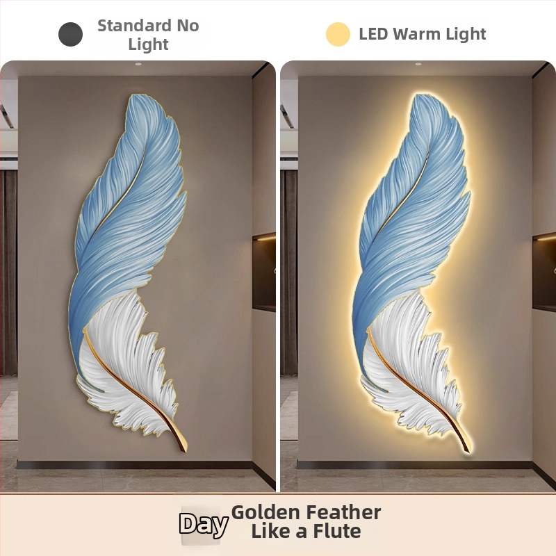 LED osvetlený obraz na stenu pre vstupnú halu s motívom peria, luxusný vzhľad