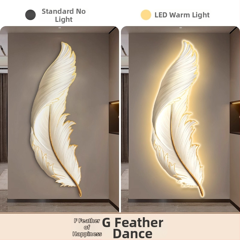LED osvetlený obraz na stenu pre vstupnú halu s motívom peria, luxusný vzhľad