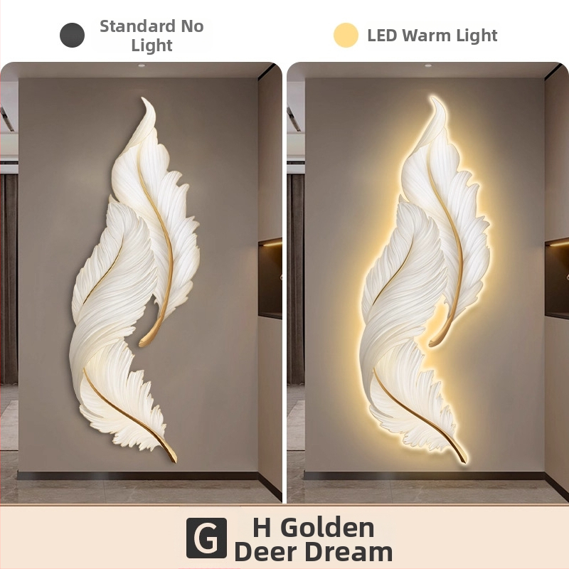 LED osvetlený obraz na stenu pre vstupnú halu s motívom peria, luxusný vzhľad