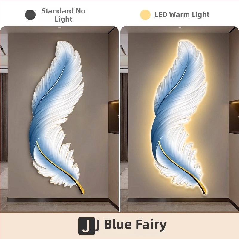 LED osvetlený obraz na stenu pre vstupnú halu s motívom peria, luxusný vzhľad