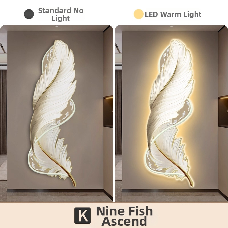 LED osvetlený obraz na stenu pre vstupnú halu s motívom peria, luxusný vzhľad