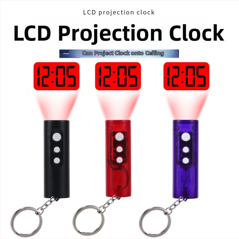 LED projekčný budík, malý nástenný/stolný budík s kalendárom, projekcia, kľúčenka, moderný minimalistický dizajn