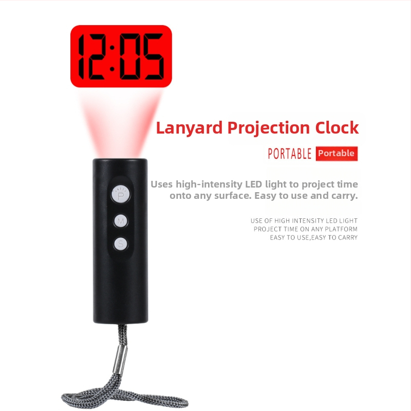 LED projekčný budík, malý nástenný/stolný budík s kalendárom, projekcia, kľúčenka, moderný minimalistický dizajn