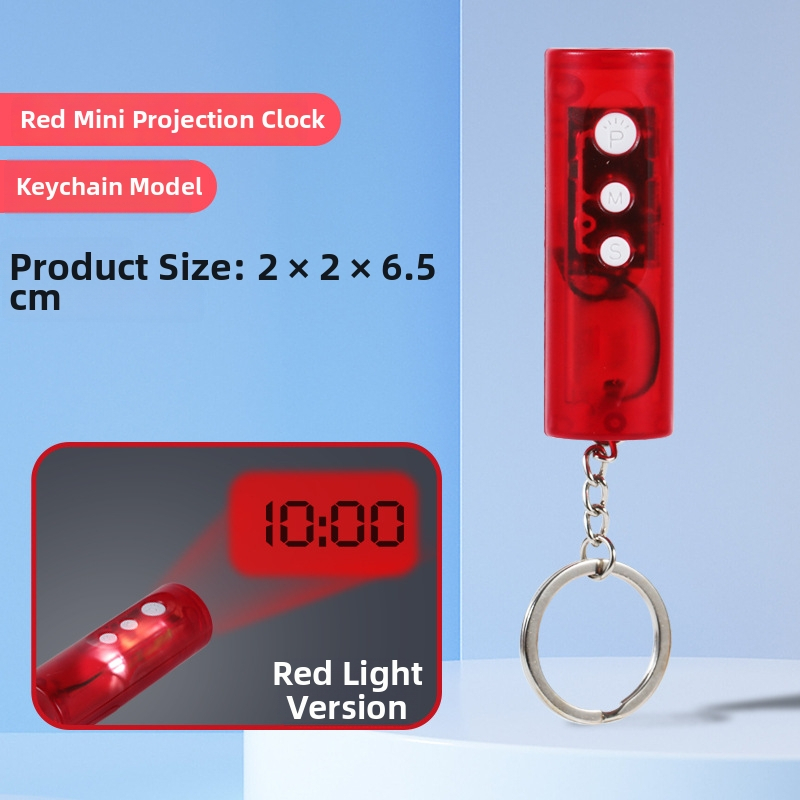 LED projekčný budík, malý nástenný/stolný budík s kalendárom, projekcia, kľúčenka, moderný minimalistický dizajn