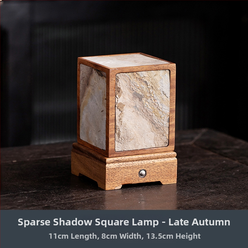 Lampa z orechového dreva pre čajovú miestnosť, atmosférická lampa pre ubytovanie, zen svietnik dekor, kamenná stolová lampa