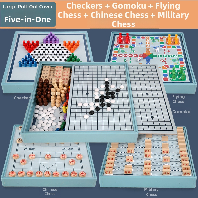 Drveni veliki dvostruki set igara: Gobang, Flying Chess i Šah — obiteljska interaktivna stolna igra