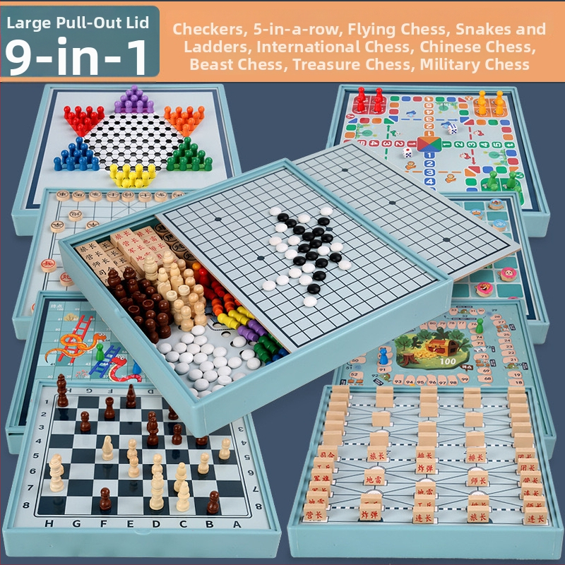 Drveni veliki dvostruki set igara: Gobang, Flying Chess i Šah — obiteljska interaktivna stolna igra